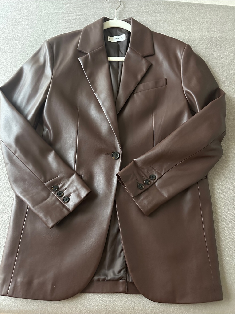 Mango Chocolate Brown Faux Leather Blazer